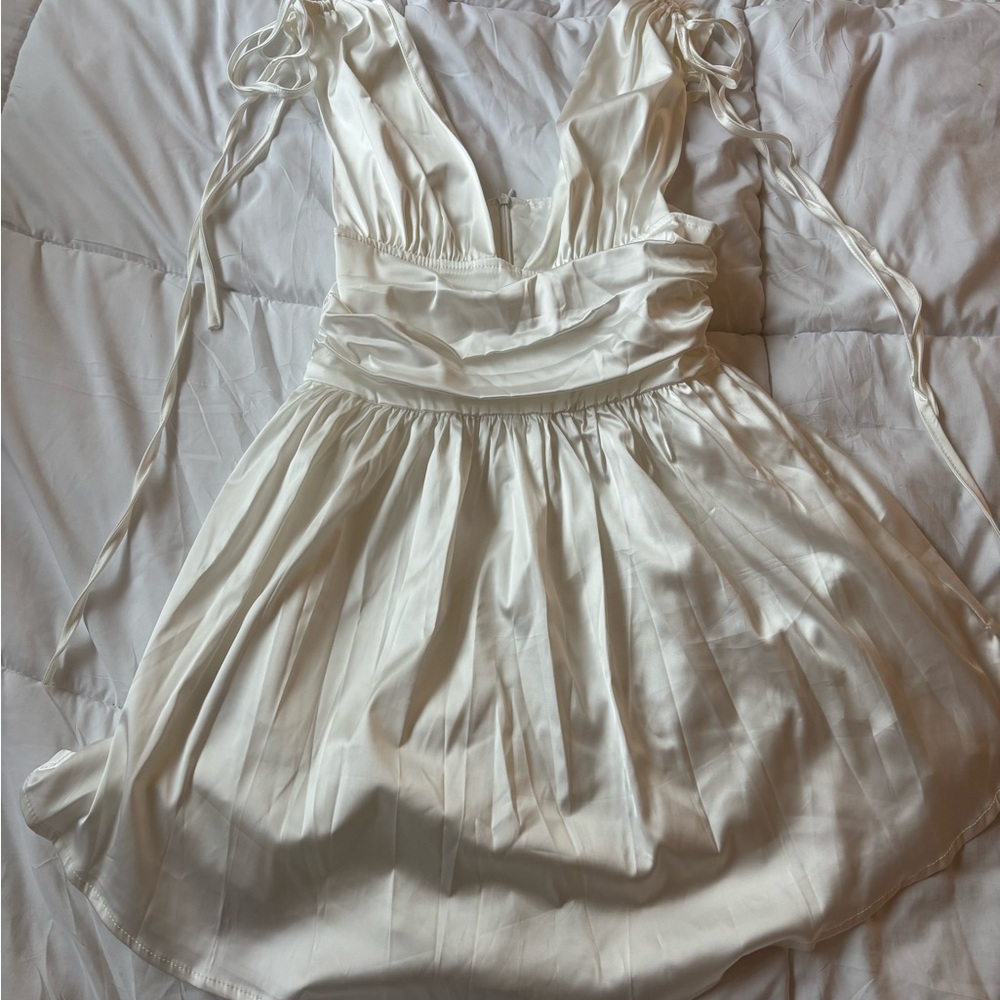 Elegant White Satin Dress